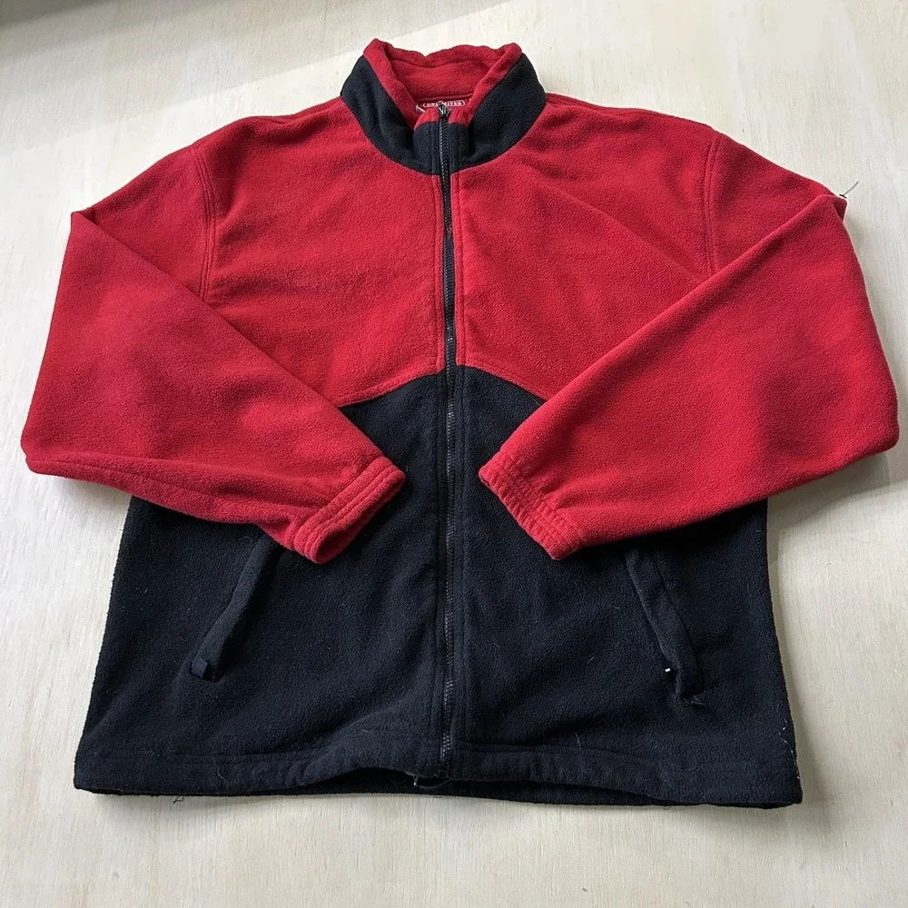 Vintage Marlboro Jacket Mens XL Red Black Fleece Full Zip Pockets Stand Collar